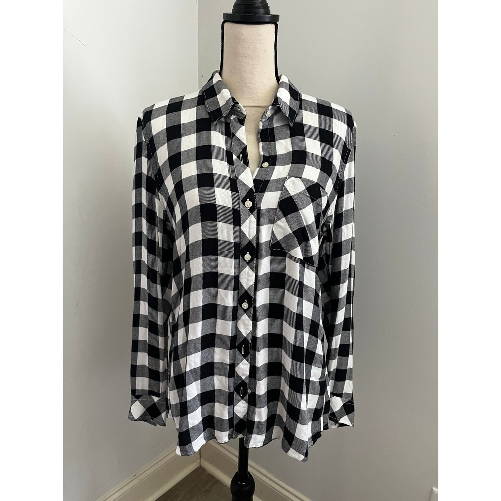 Gap Buffalo Plaid Button Down Shirt Large Black White Preppy Minimalist Office